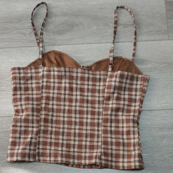 H&M Brown Plaid Camisole Top - Picture 6 of 16